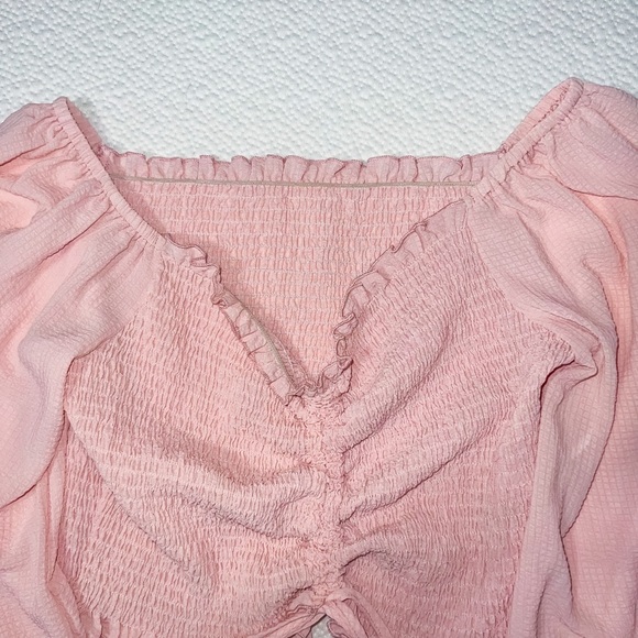 SHEIN Women’s Flounce Sleeve Off Shoulder Frill Trim Drawstring Top | L - Picture 3 of 9